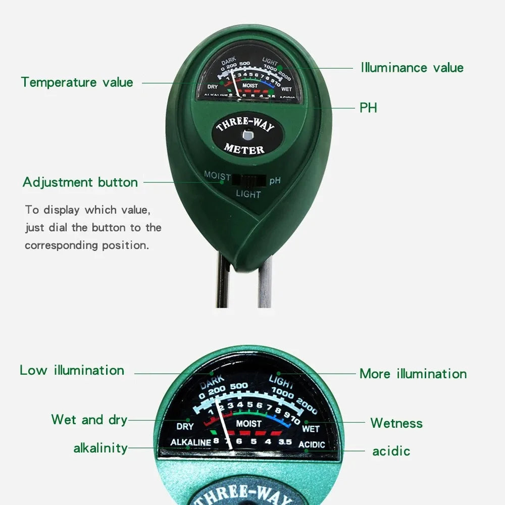3-in-1 Soil Meter (Moisture, Light, pH)